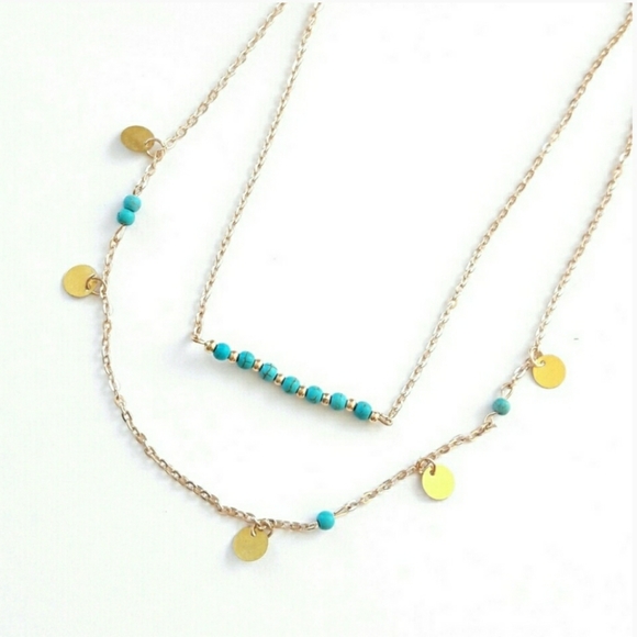 Turquoise & Gold Layered Necklace - Picture 2 of 5
